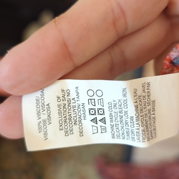 Paisley red & blue Boho hi-low blouse with tassels, fringe collar, Lucky Brand S - Picture 5 of 5